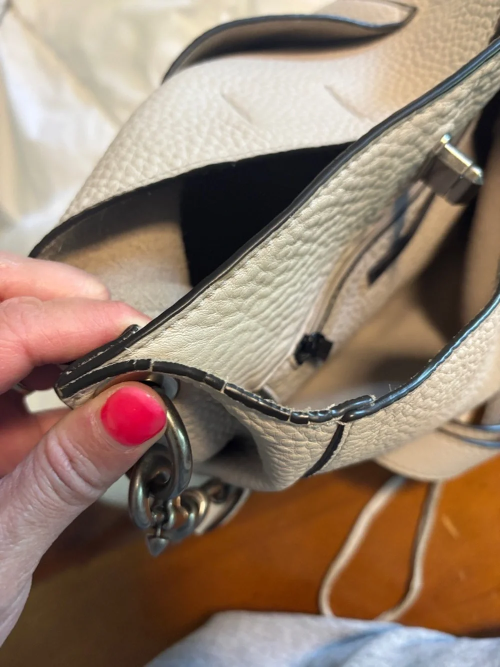 Leather Hobo Shoulder Studded Bag in Light Grey